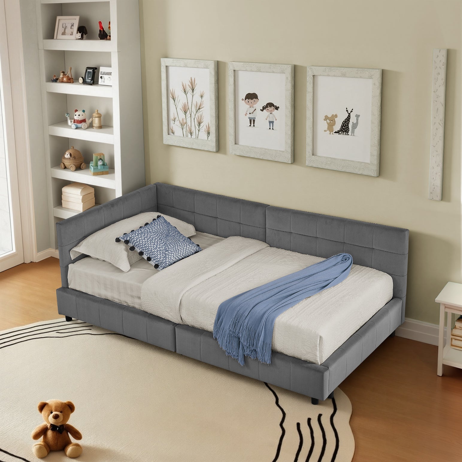 Single Bed 90x200cm High Backrest Velvet Dark Grey