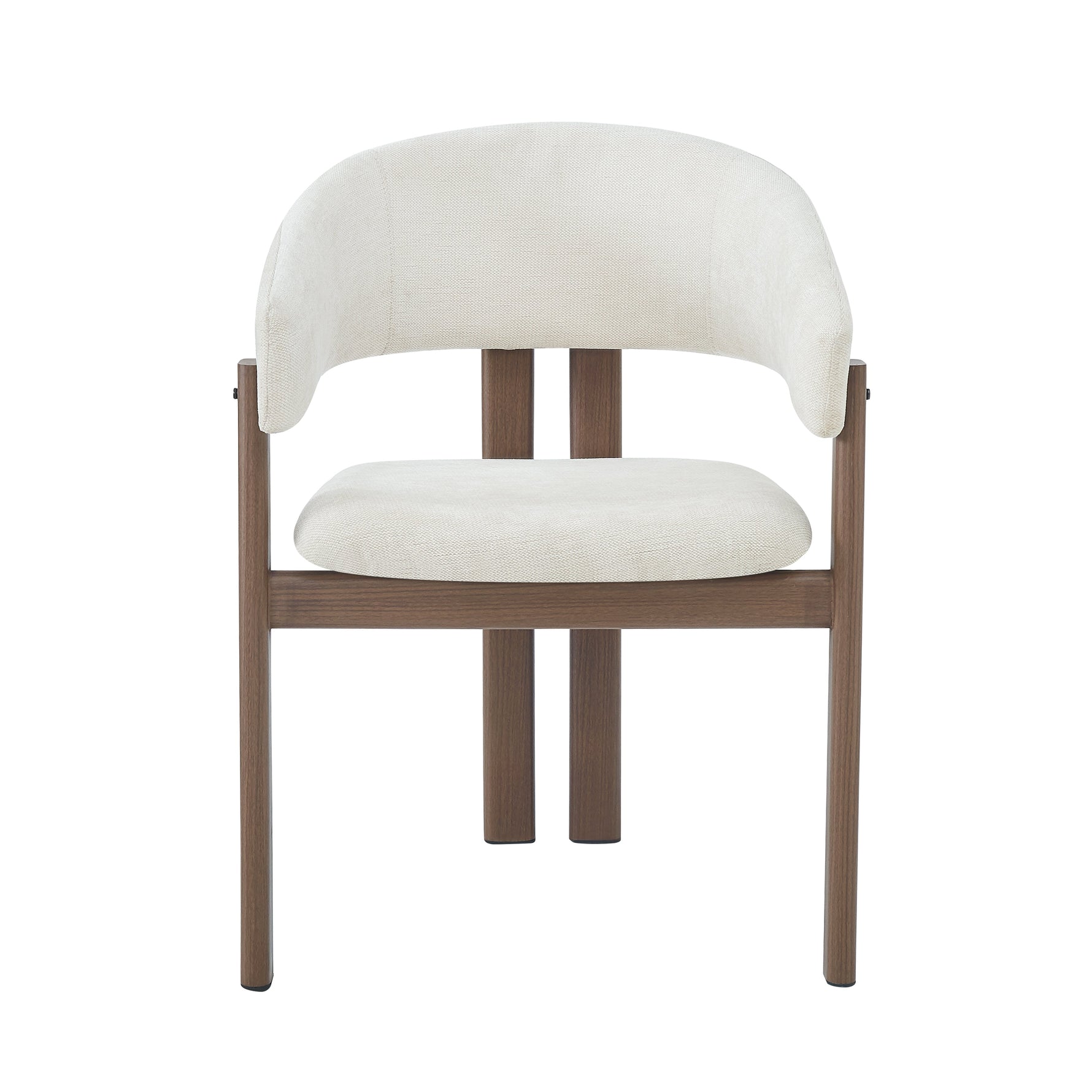 4 Metal Dining Chairs Modern Wood Look Linen Fabric Seat Walnut Color