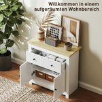 Sideboard Kitchen Cabinet, 2 Drawers, Soft-Close, Adjustable Shelf, White