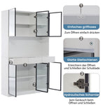 White Display Cabinet with LED Lights and 6 Glass Doors, 200cm High, White and Black Aluminium Frame