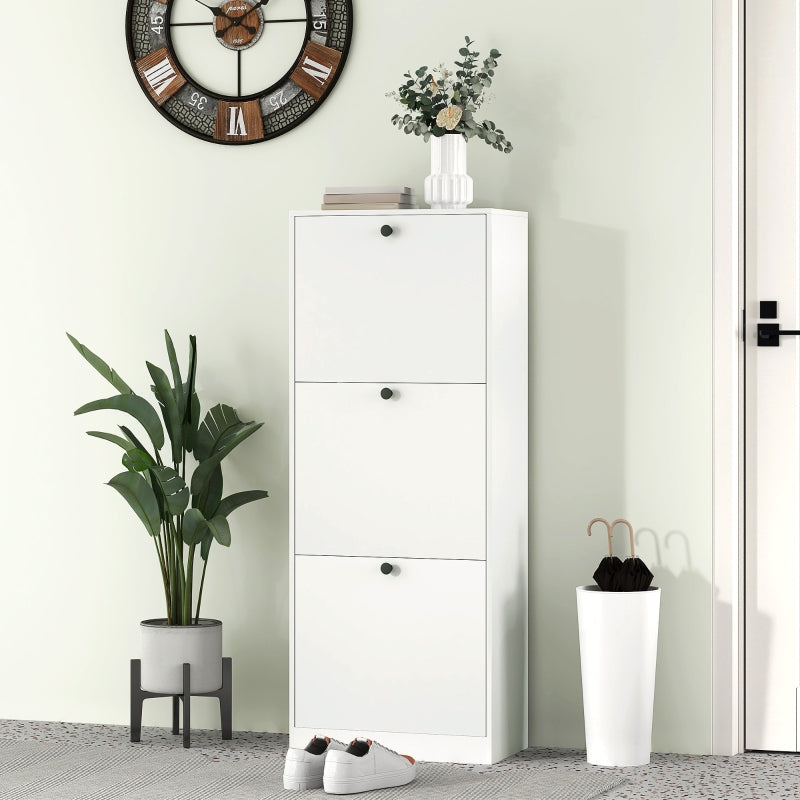 Shoe Cabinet, 3 Doors Adjustable Divider 12 Pair, White