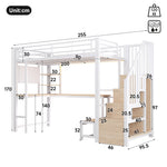 Loft Bed 90x200cm with Desk, LED Lighting & Storage - White