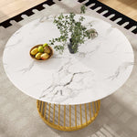 Round Dining Table 80cm 4-Person MDF Marbled Top Gold Legs