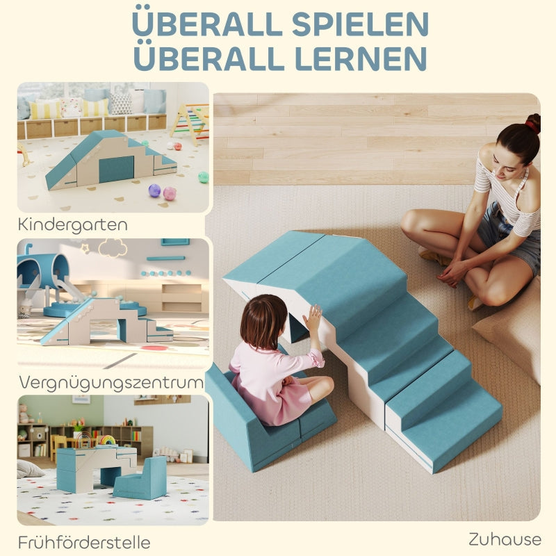 Soft Play Blocks Set, 2-Piece Toddler Climbing Foam, Beige+Blue