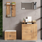 Hallway Wardrobe Set, Shoe Bench and Cabinet with Mirror, 4 Hooks, 5 Doors, Natural