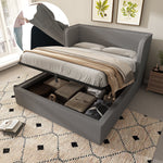 Upholstered Double Bed with Hydraulic Storage and Slatted Base, 180x200cm, Grey Linen