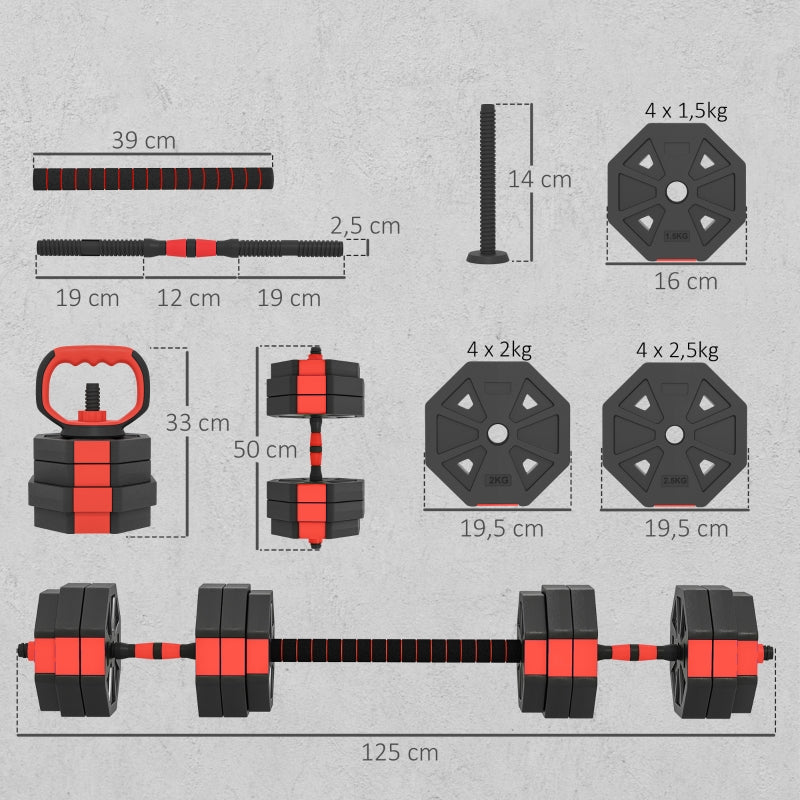 4-in-1 Dumbbell Barbell Set Adjustable 25 kg for Home Strength Training