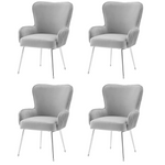 Velvet Dining Chair Set of 4 with Armrests Lumbar Support Adjustable Feet Grey