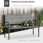 Garden Bench, Rattan Look 2-Seater Steel Frame 320kg Capacity, Grey