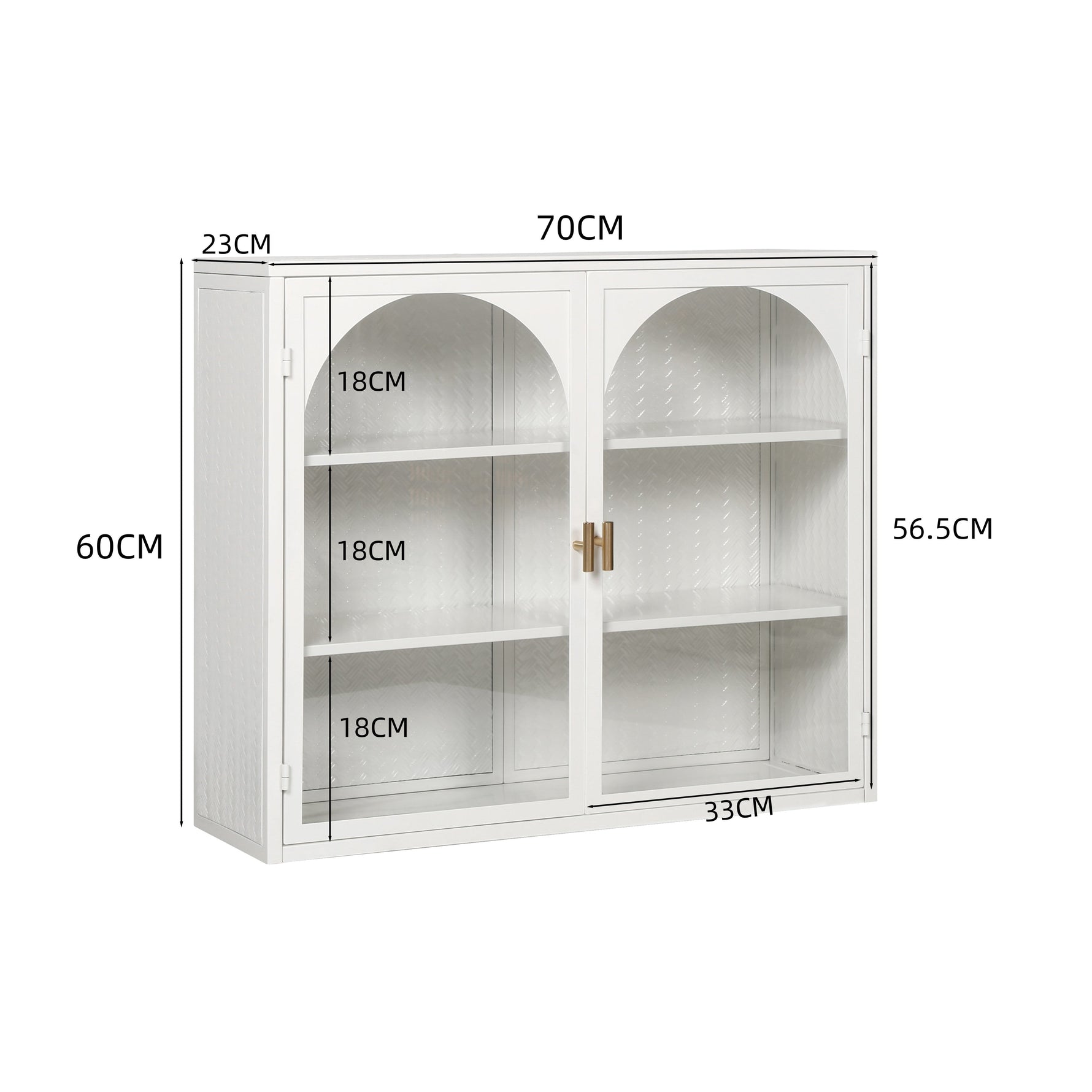 Wall Cabinet 70CM Two-door Three-tier Glass Woven Pattern White