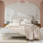 Modern Minimalist Soft Bed, Comfortable Headboard, Low Box Frame, 140x200CM, Beige