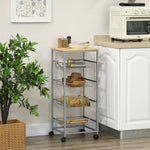 Serving Cart with Metal Baskets, 36.5 x 36.5 x 89 cm, Silver