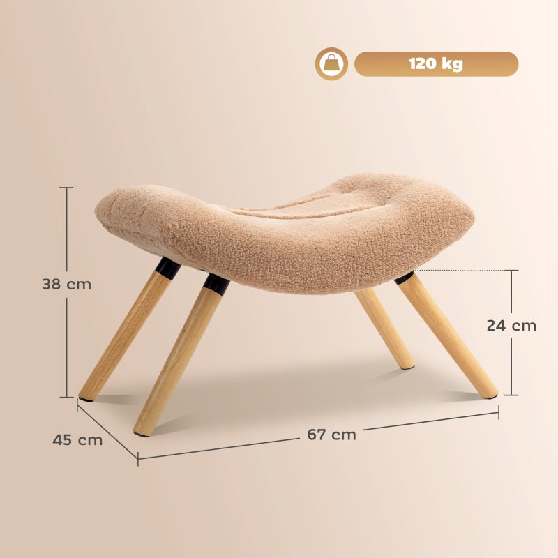 Footstool, Upholstered with Wooden Legs, Fleece, Brown