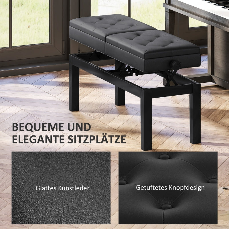 Piano Bench, Height-Adjustable, Storage, 220 kg Capacity, Faux Leather, Black
