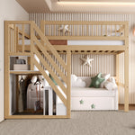 Solid Wood Bed 90x200 with Storage Stairs - Wood Color