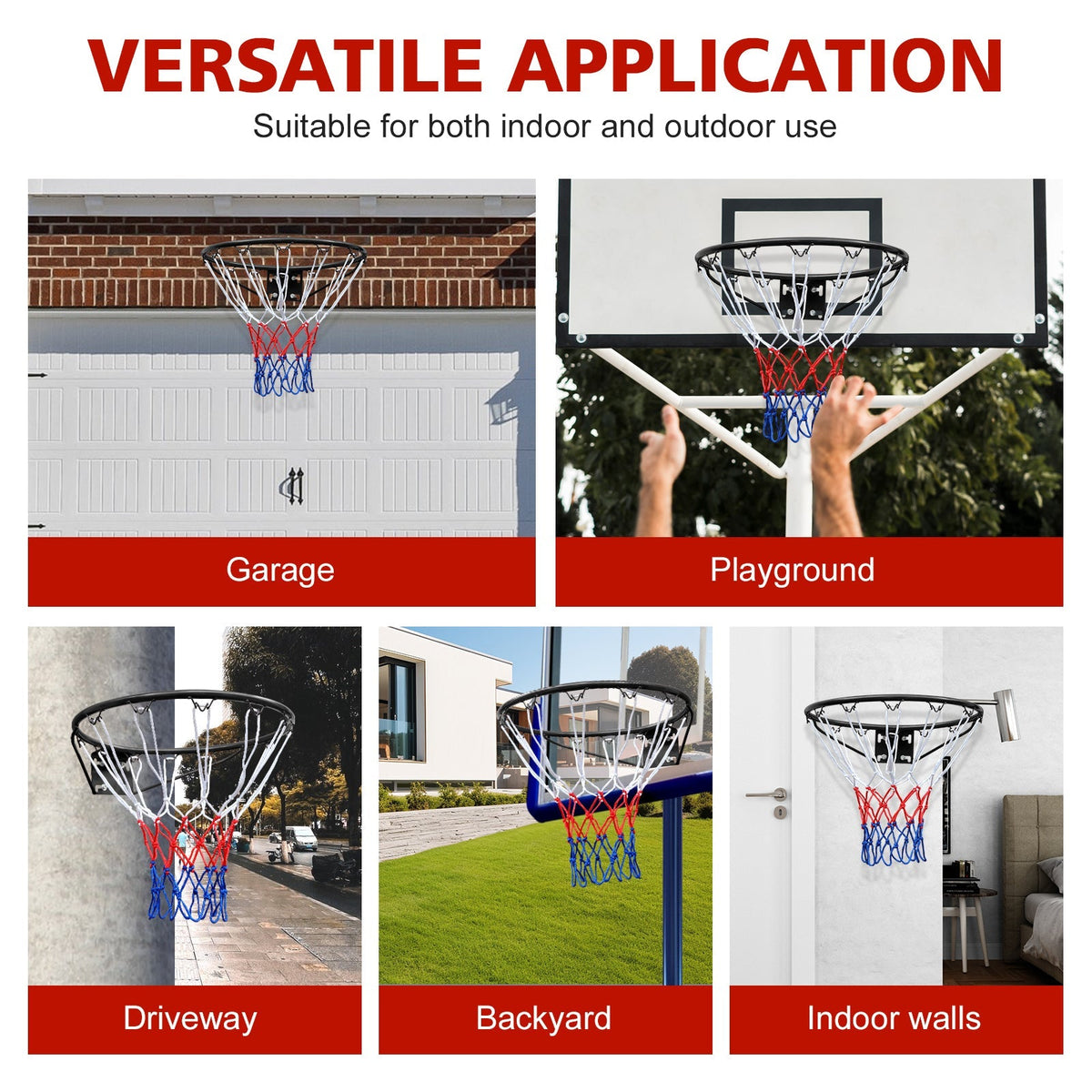 Basketball Rim Replacement, 45.72cm Wall/Door Mounted, Heavy Duty, Black
