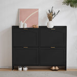 Shoe Cabinet 4 Drop-Down Compartments Open Shelves Entryway, Black