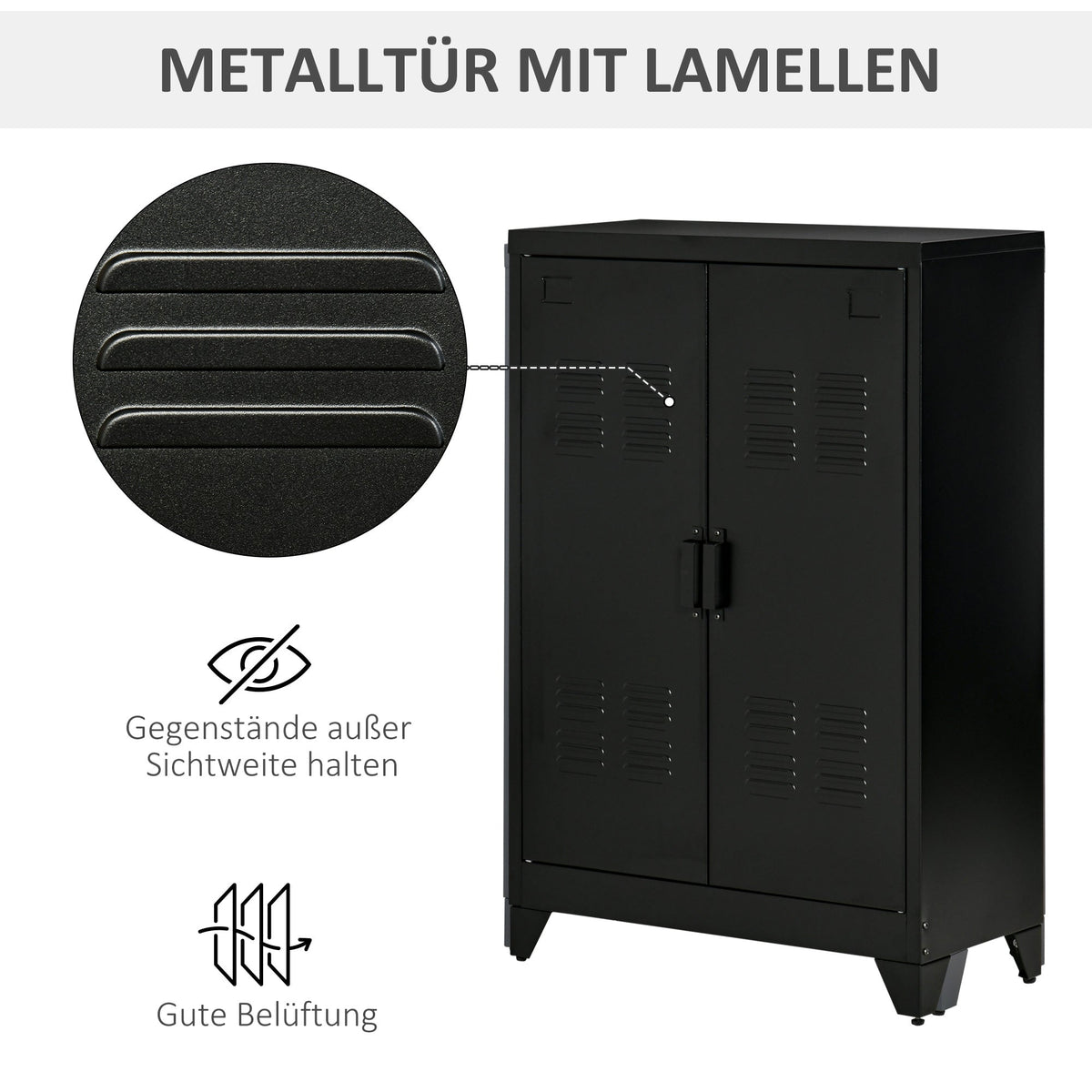 Filing Cabinet Sideboard, Louvre Doors, Storage Cabinet, Black