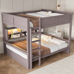 Bunk Bed 160x200 with Storage Cabinets & LED Light, Brown