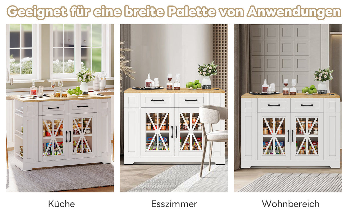 Portable Kitchen Island 120cm Folding Dining Table USB Charging Storage on Casters