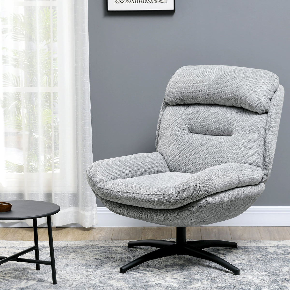Swivel Lounge Armchair, Water-Repellent Recliner with Integrated Armrest, Chenille Look