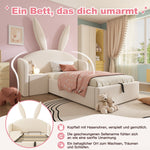 Bunny Ear Kids Bed 90x190cm, Hydraulic Storage, Beige Velvet