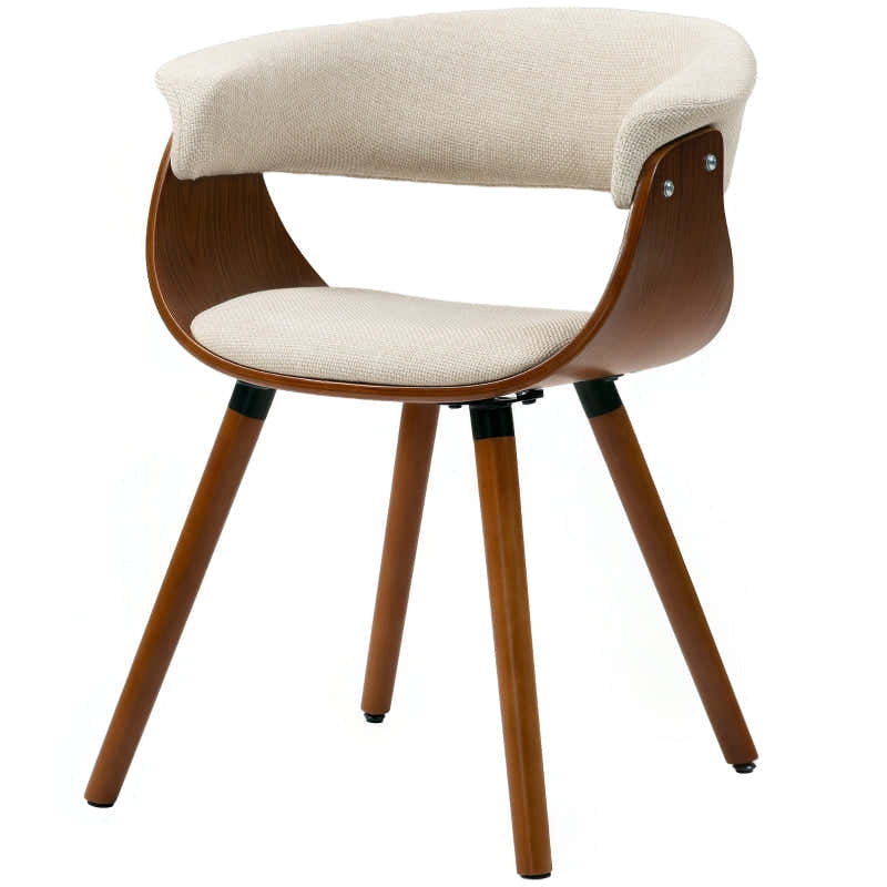 Dining Chair, Upholstered Armchair with Wooden Legs, Beige
