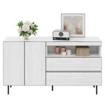 Minimalist Sideboard with Double Doors, Double Drawers and Open Shelves, White MDF