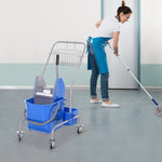 Cleaning Cart Mobile Mop Bucket, 25 Liters with Wringer and 4 Wheels, Blue
