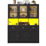 Tall Kitchen Cabinet 140x40x175cm Display Buffet Adjustable Shelves LED - White/Black