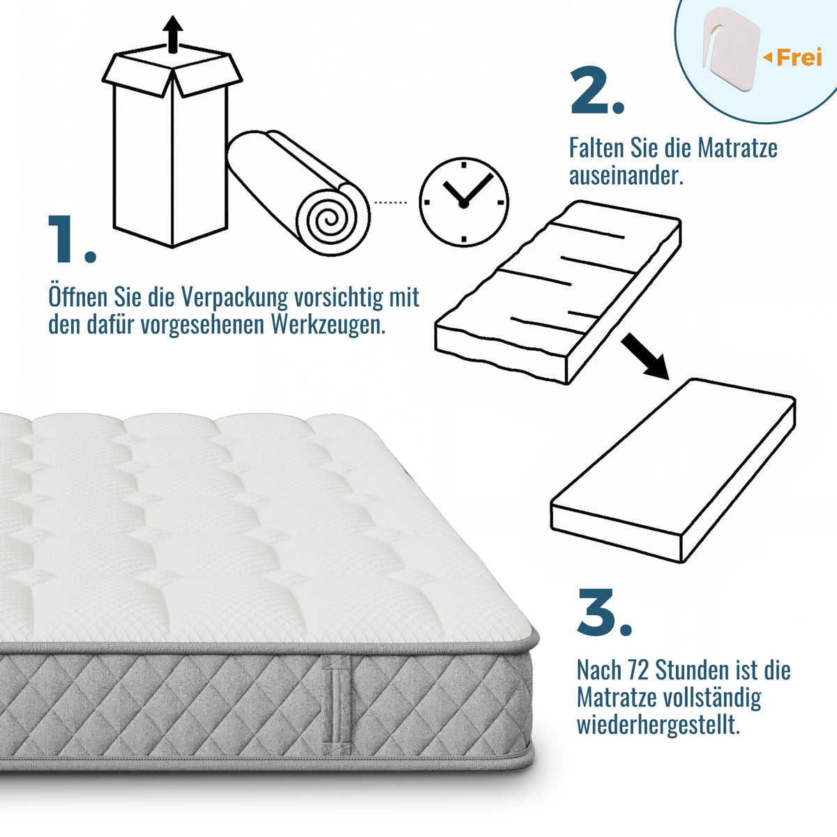 Orthopedic cold foam mattress 120x200 cm 7-zone pocket spring core H3 medium firm OEKO-TEX certified 20 cm height 4 handles vacuum packed