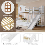 Bunk Bed with Slide & Drawers, Solid Wood Frame, White
