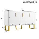 High-gloss Sideboard, 4 Doors, Metal Handles & Legs, White