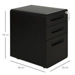 Rolling File Cabinet, 3-Drawer Office Container Steel Black