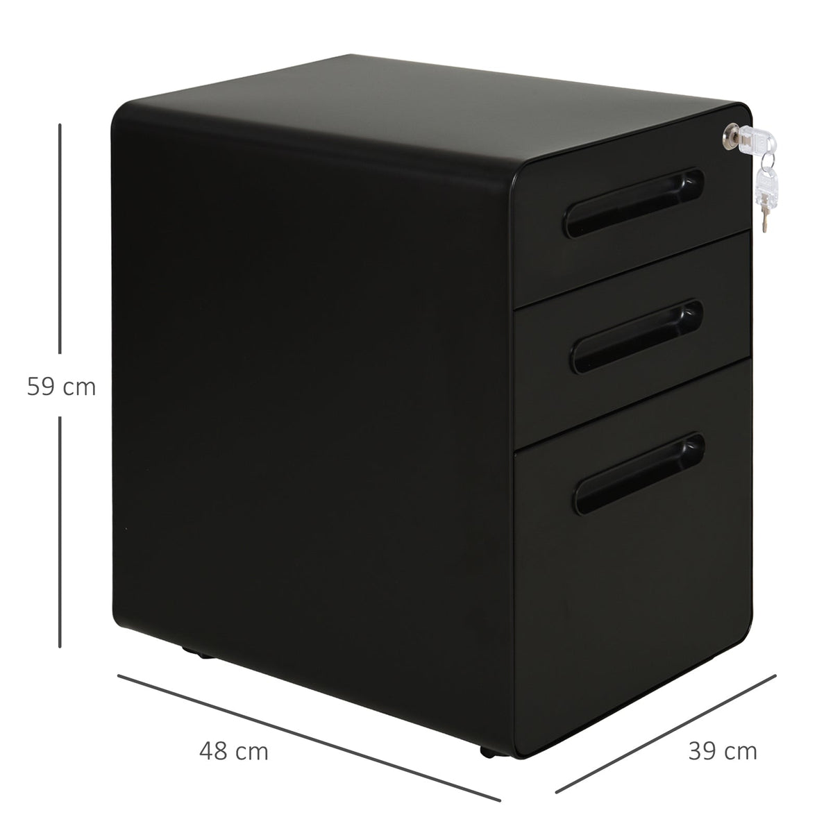 Rolling File Cabinet, 3-Drawer Office Container Steel Black