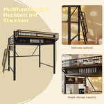 Loft Bed 140x200 cm with Storage Compartments, Black Metal