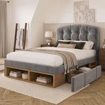 Single Upholstered Bed 90x200 with Drawers, Grey Velvet