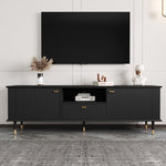 TV Cabinet with Open Compartments, Drawers and Soft-Close Hinges, Lacquered Textured Surface