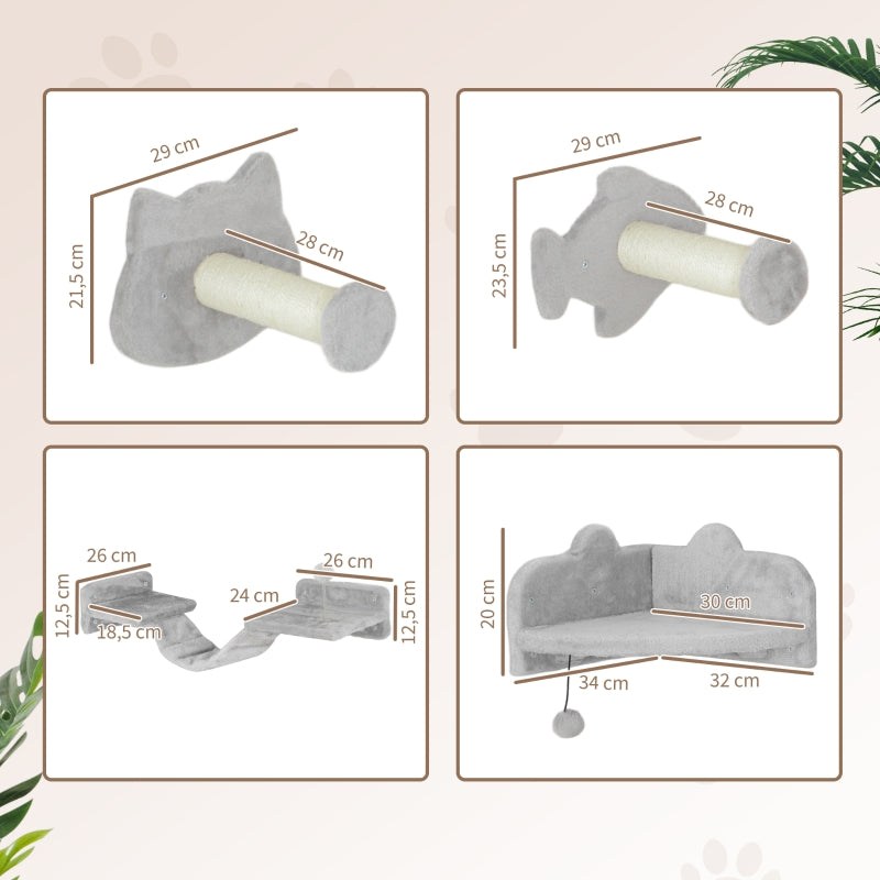Cat Staircase Set, 4-Piece, Sisal Steps, Double Platform, Light Grey/Cream White