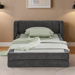 Single Bed 90x200 cm with Backrest, Dark Grey Chenille