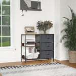 Storage Chest of Drawers, 3 Fabric Drawers and Shelves, Brown and Gray Metal