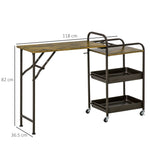 Kitchen Trolley with Folding Table Top, 2 Trays, Wheels, and Adjustable Foot Pads, Metal