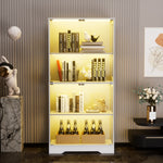 Four-tier Glass Display Case with Storage, LED, Smart Sensors, Dustproof - White