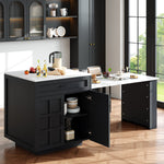 Extendable Bar Table Kitchen Island with Storage, 2 Drawers & Shelves - Black