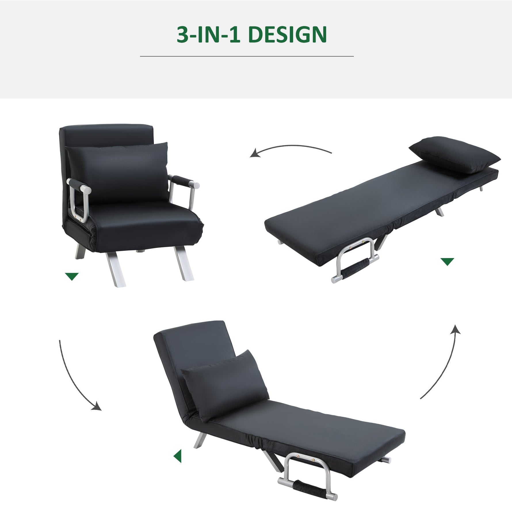 2-in-1 Sofa Bed Adjustable Backrest Removable Cover Polyester Black