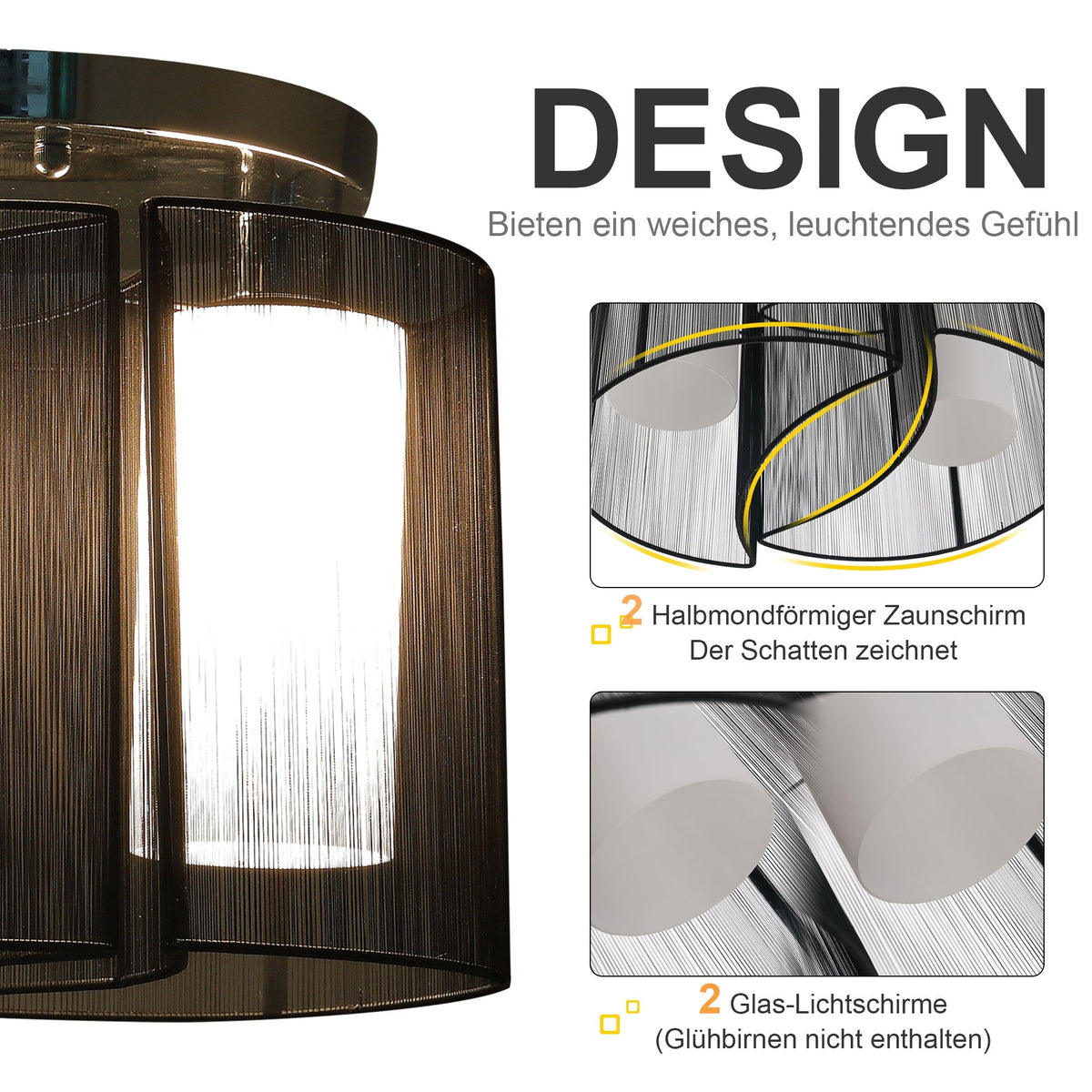 Ceiling Lamp Vintage 2-Light E27 Socket Black