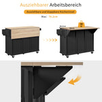 Mobile Kitchen Island Extendable Dining Area Waste Bin & Drawers - Black