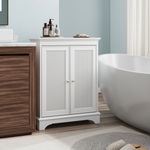Bathroom Cabinet, Floor-Standing with Basket Door & Adjustable Shelf, White