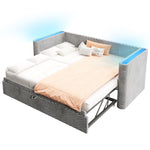 Daybed Sofa Bed, Pull-out LED Light 90/180x200cm, Grey Velvet