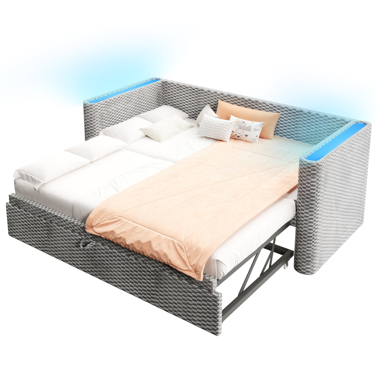 Daybed Sofa Bed, Pull-out LED Light 90/180x200cm, Grey Velvet